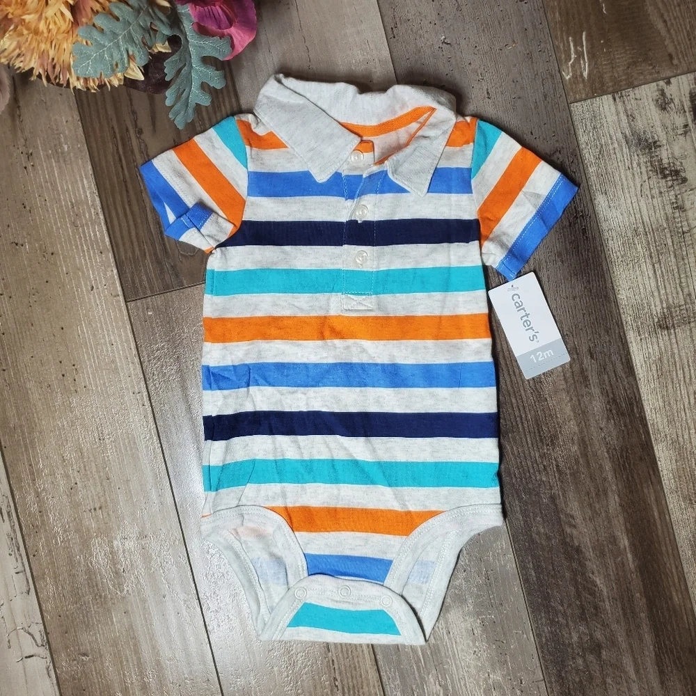 NWT Carter's Colorful Striped Polo Bodysuit Size 12m Baby Boy MSRP $20.00